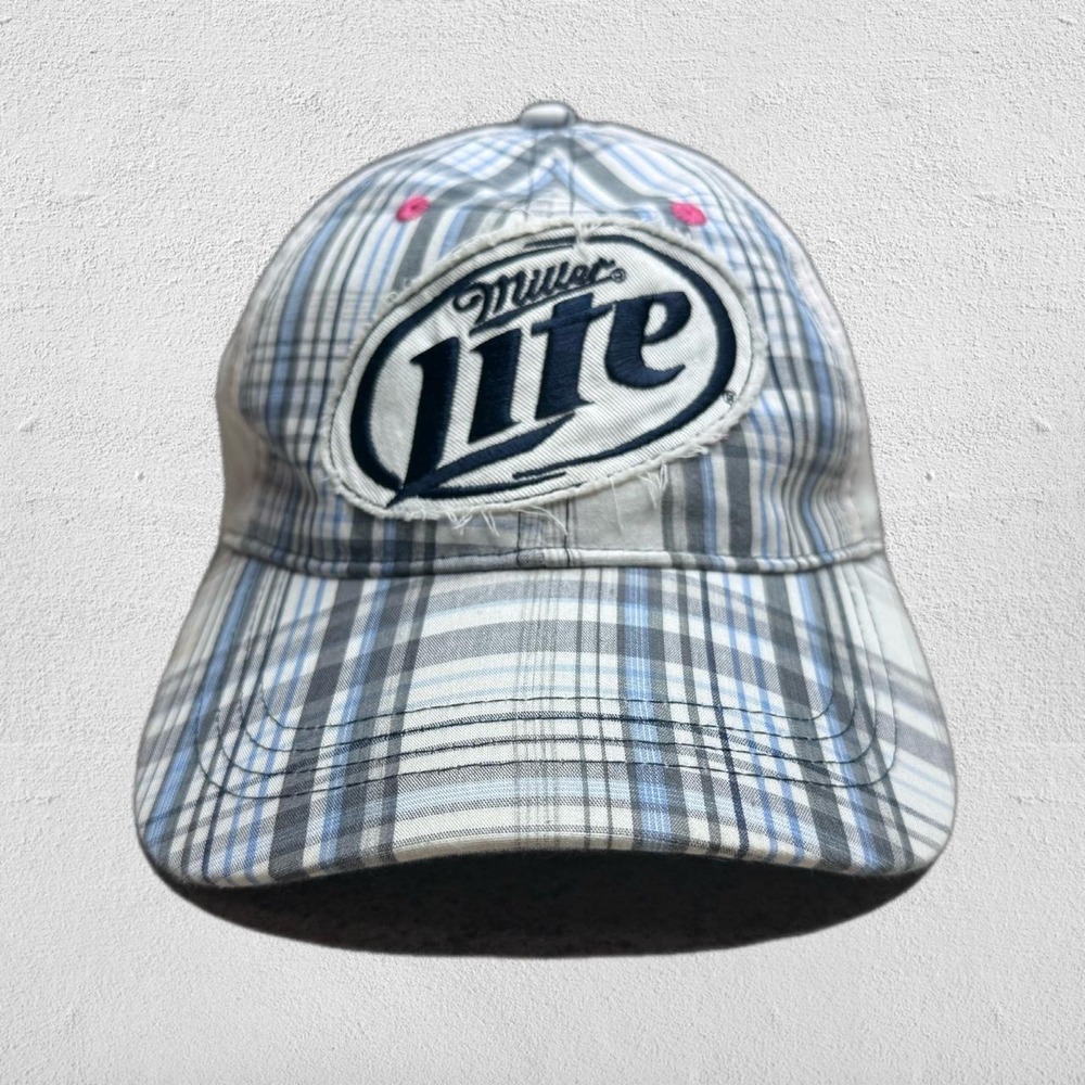 Vintage Infinity Headwear Miller‎ Lite Plaid Promo Strapback Hat